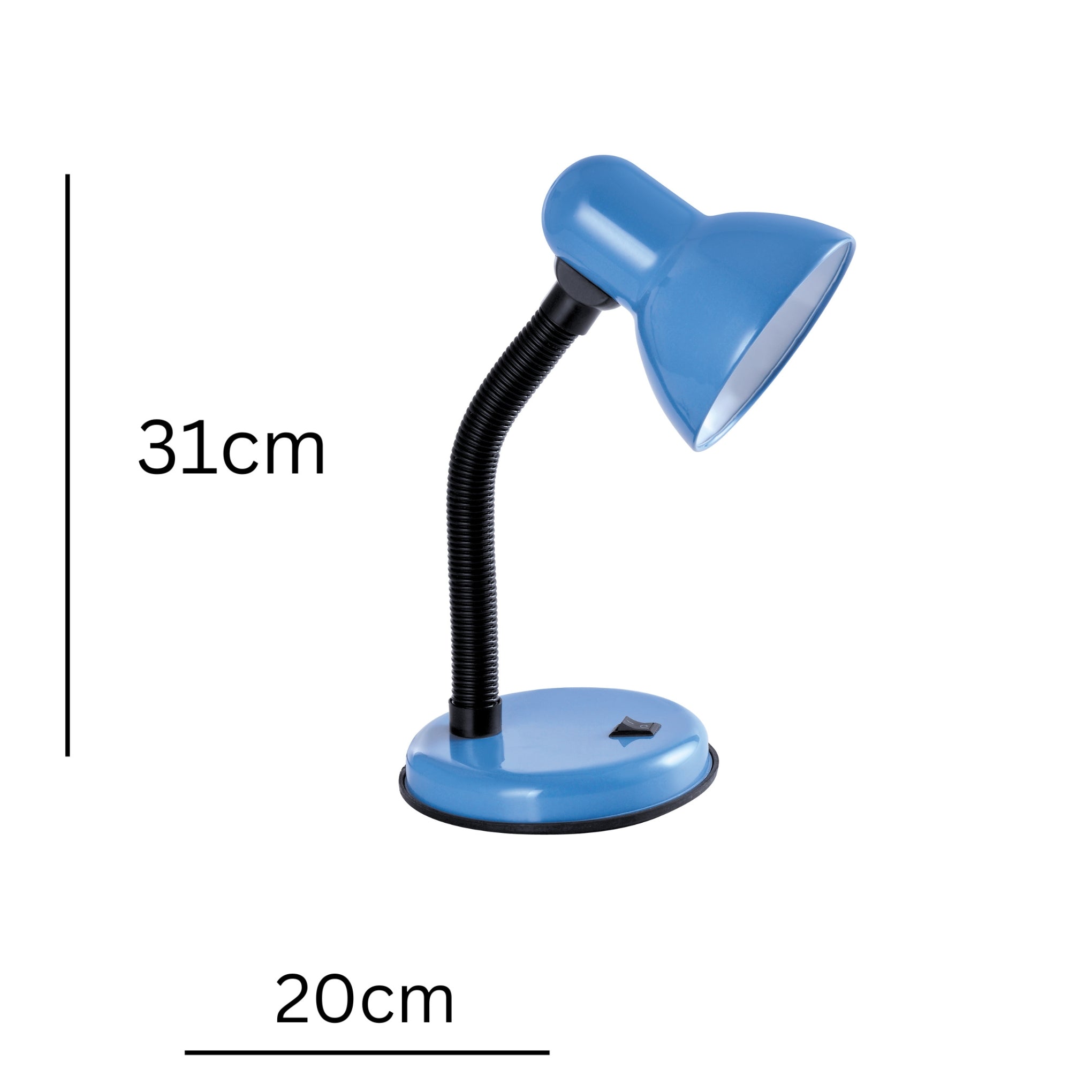 Classic Desk Lamp with a Versatile Flexible Neck, and Integral On/Off Switch, Mains UK Plug, Height 31cm, Ideal for Offices, Desks, and Bedside Lamps – [Energy Class A] (Blue)