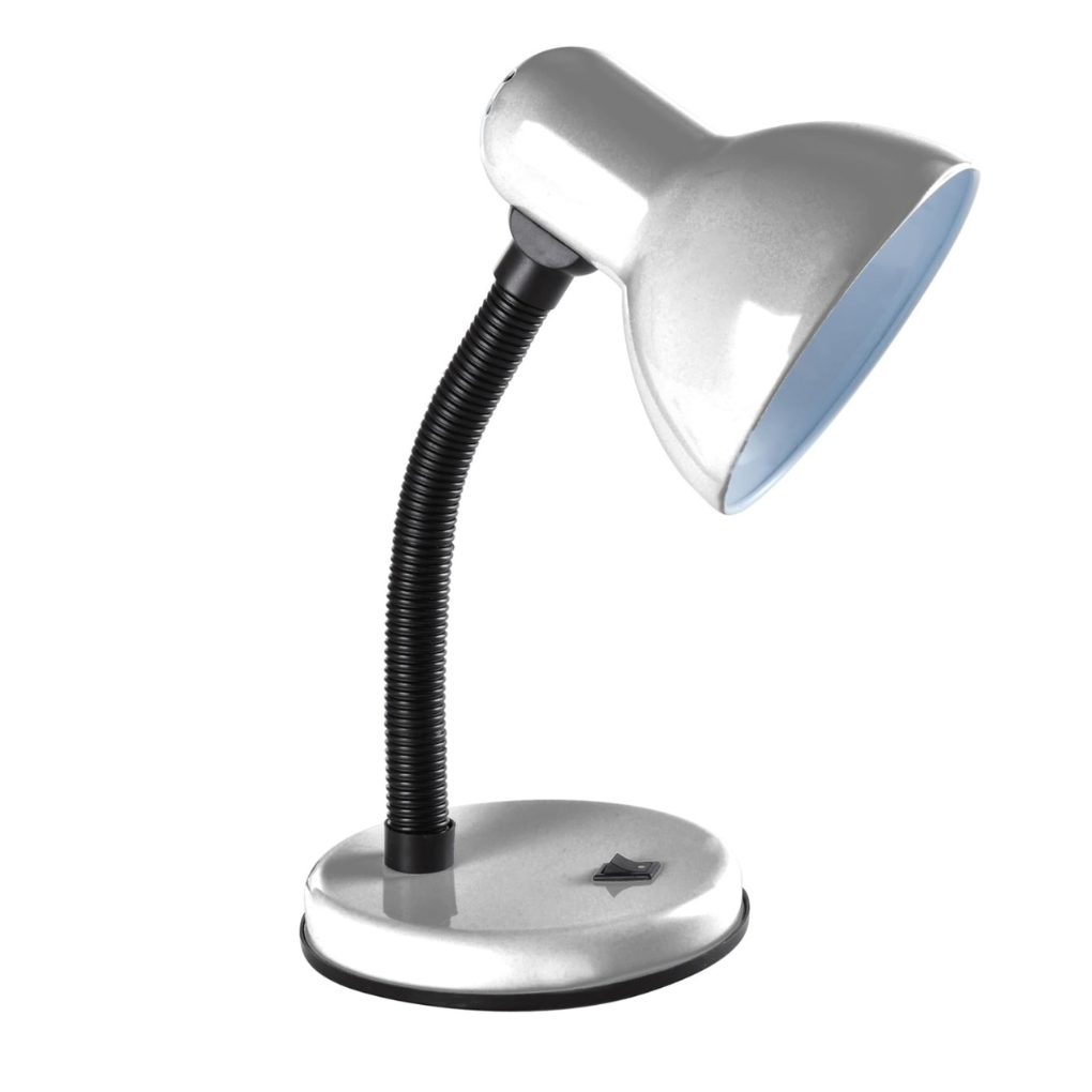 Classic Desk Lamp with a Versatile Flexible Neck, and Integral On/Off Switch, Mains UK Plug, Height 31cm, Ideal for Offices, Desks, and Bedside Lamps – [Energy Class A] (Silver)