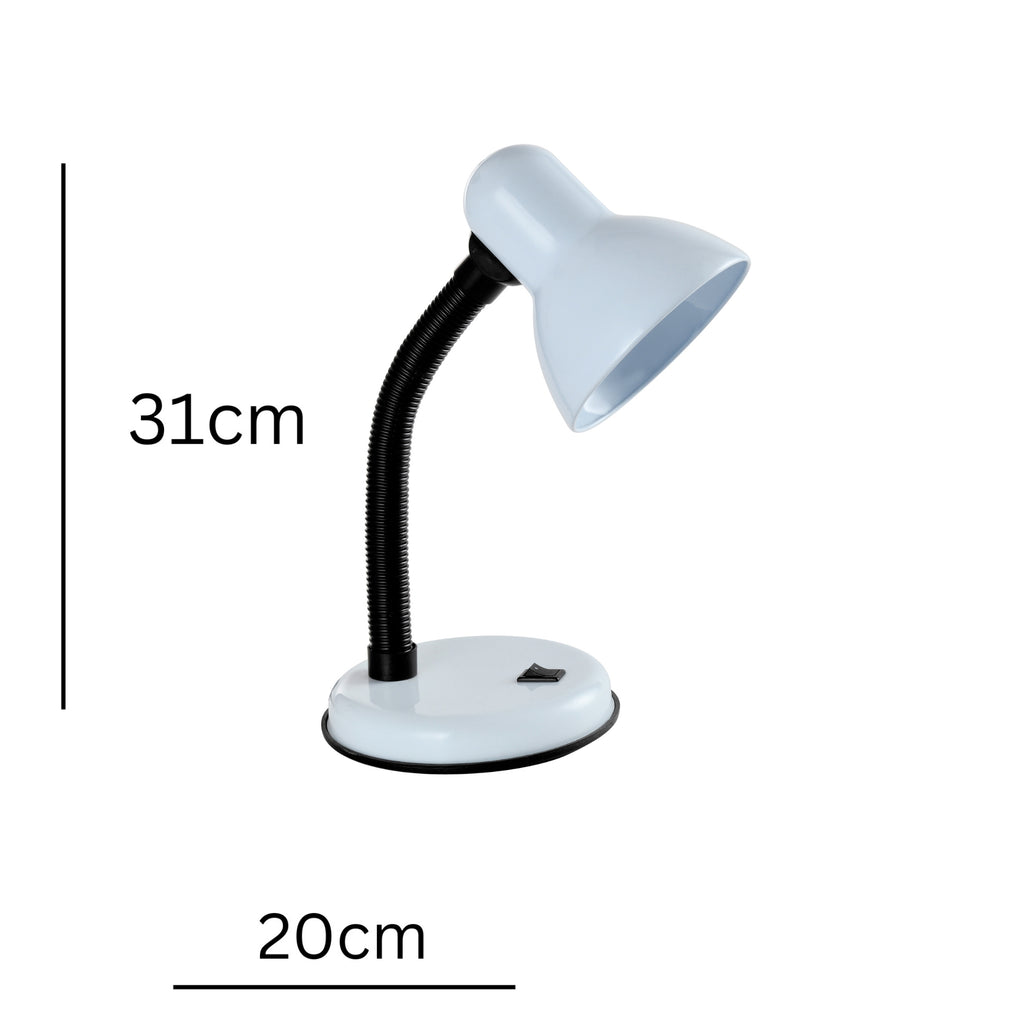 Classic Desk Lamp with a Versatile Flexible Neck, and Integral On/Off Switch, Mains UK Plug, Height 31cm, Ideal for Offices, Desks, and Bedside Lamps – [Energy Class A] (White)