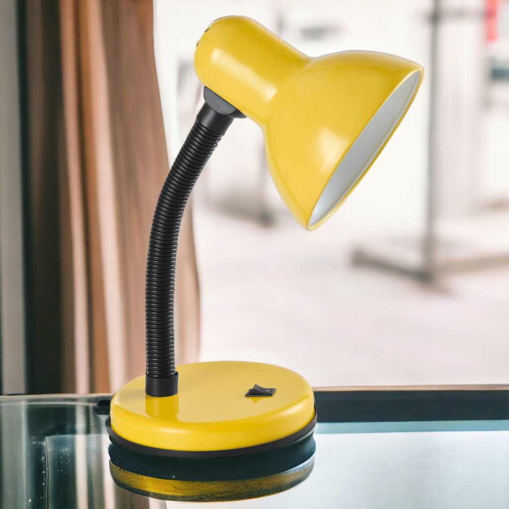 Classic Desk Lamp with a Versatile Flexible Neck, and Integral On/Off Switch, Mains UK Plug, Height 31cm, Ideal for Offices, Desks, and Bedside Lamps – [Energy Class A] (Yellow)