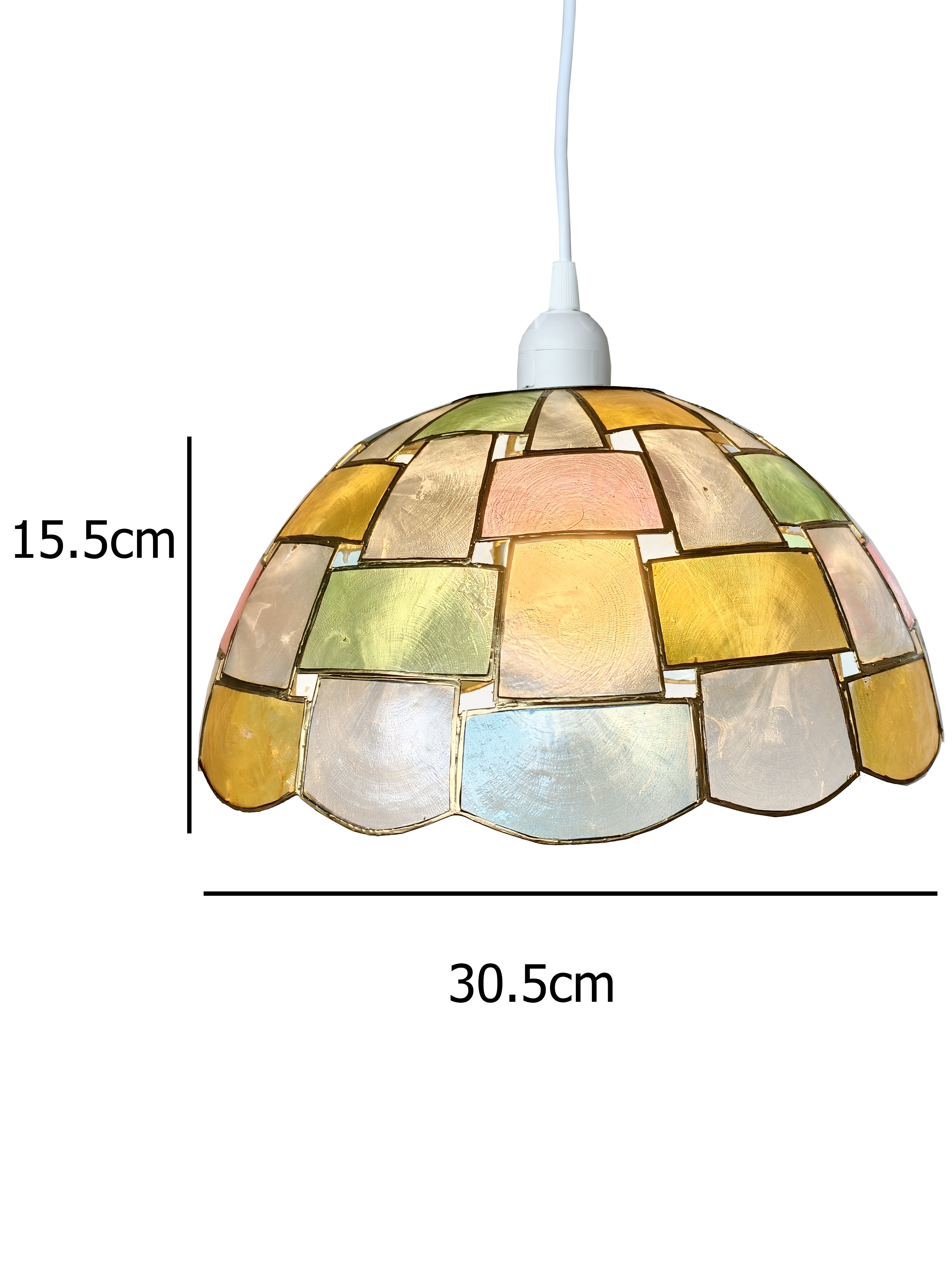 Capiz Shell Pendant Lampshade – Handcrafted Floral Ceiling Light Shade, 30cm, Vintage Style, Multi-Colour