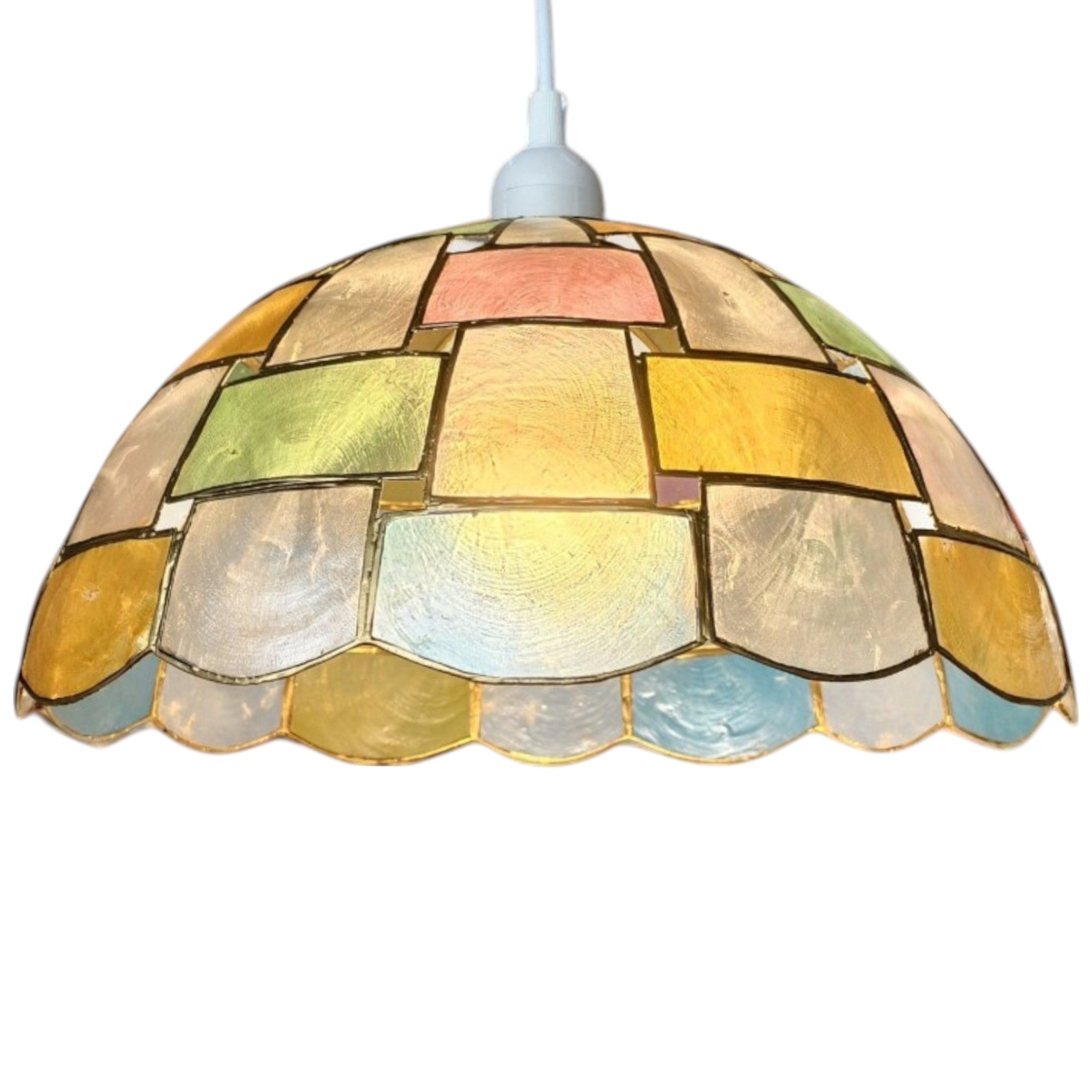 Capiz Shell Pendant Lampshade – Handcrafted Floral Ceiling Light Shade, 30cm, Vintage Style, Multi-Colour