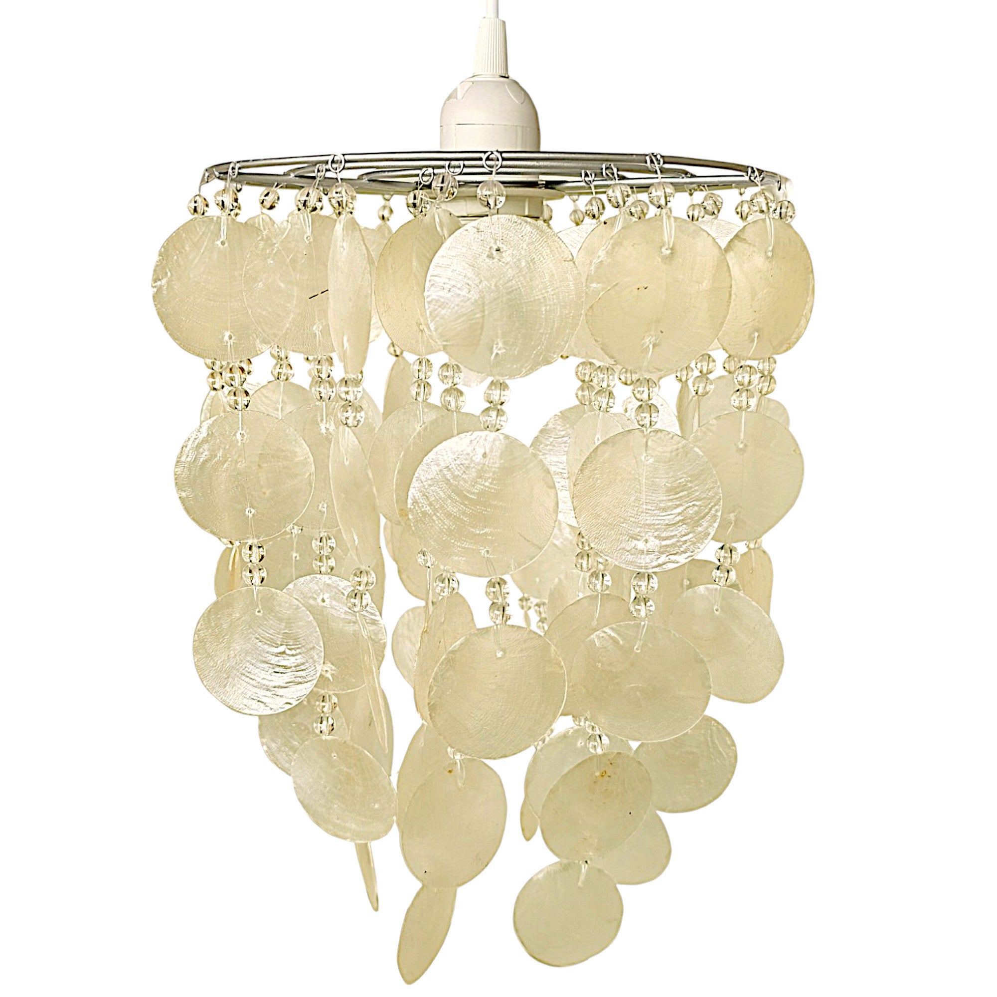 Shell Pendant Lampshade, 25 x 30 cm, Natural Capiz with Crystal Beads
