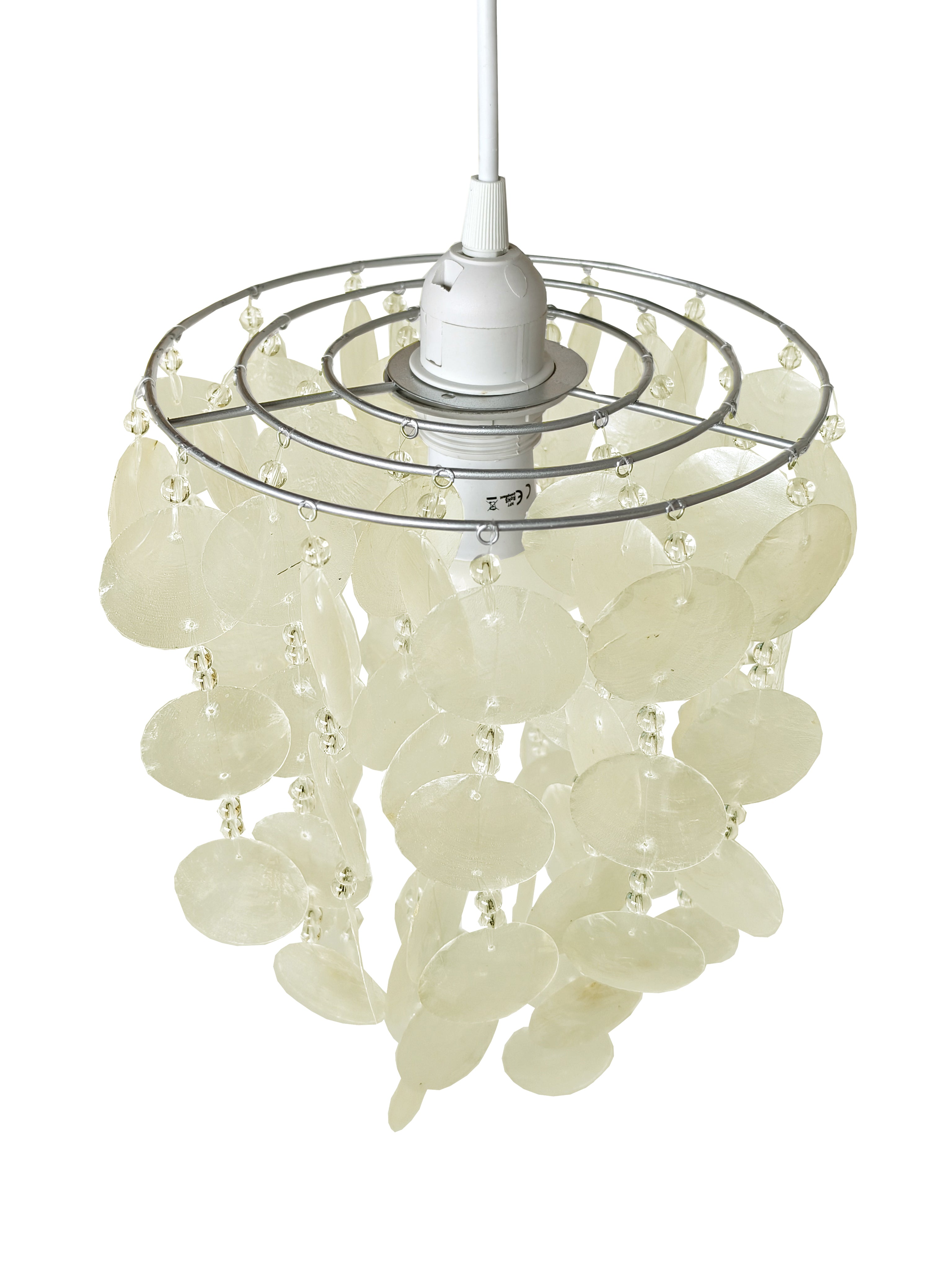 Shell Pendant Lampshade, 25 x 30 cm, Natural Capiz with Crystal Beads