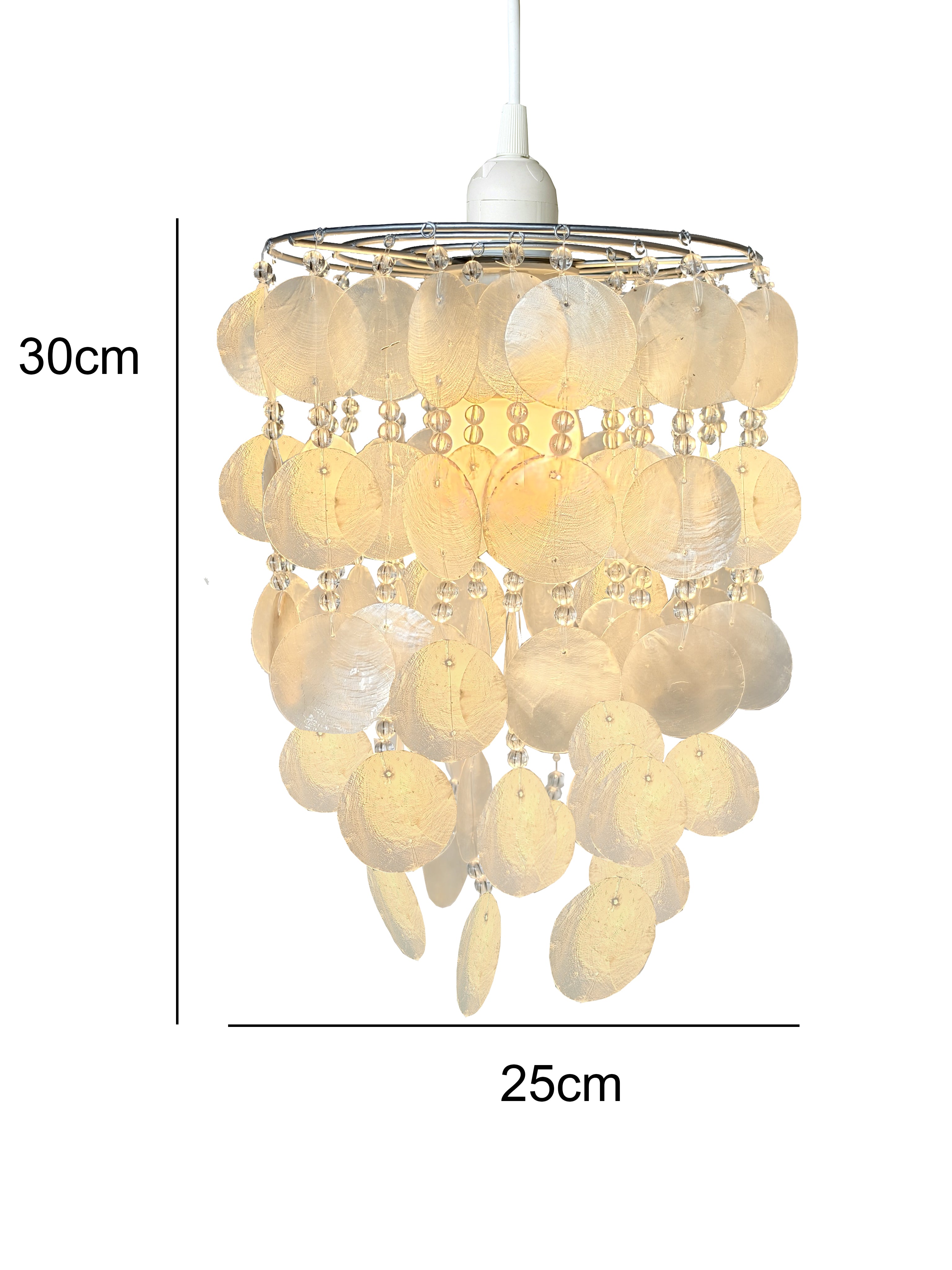 Shell Pendant Lampshade, 25 x 30 cm, Natural Capiz with Crystal Beads