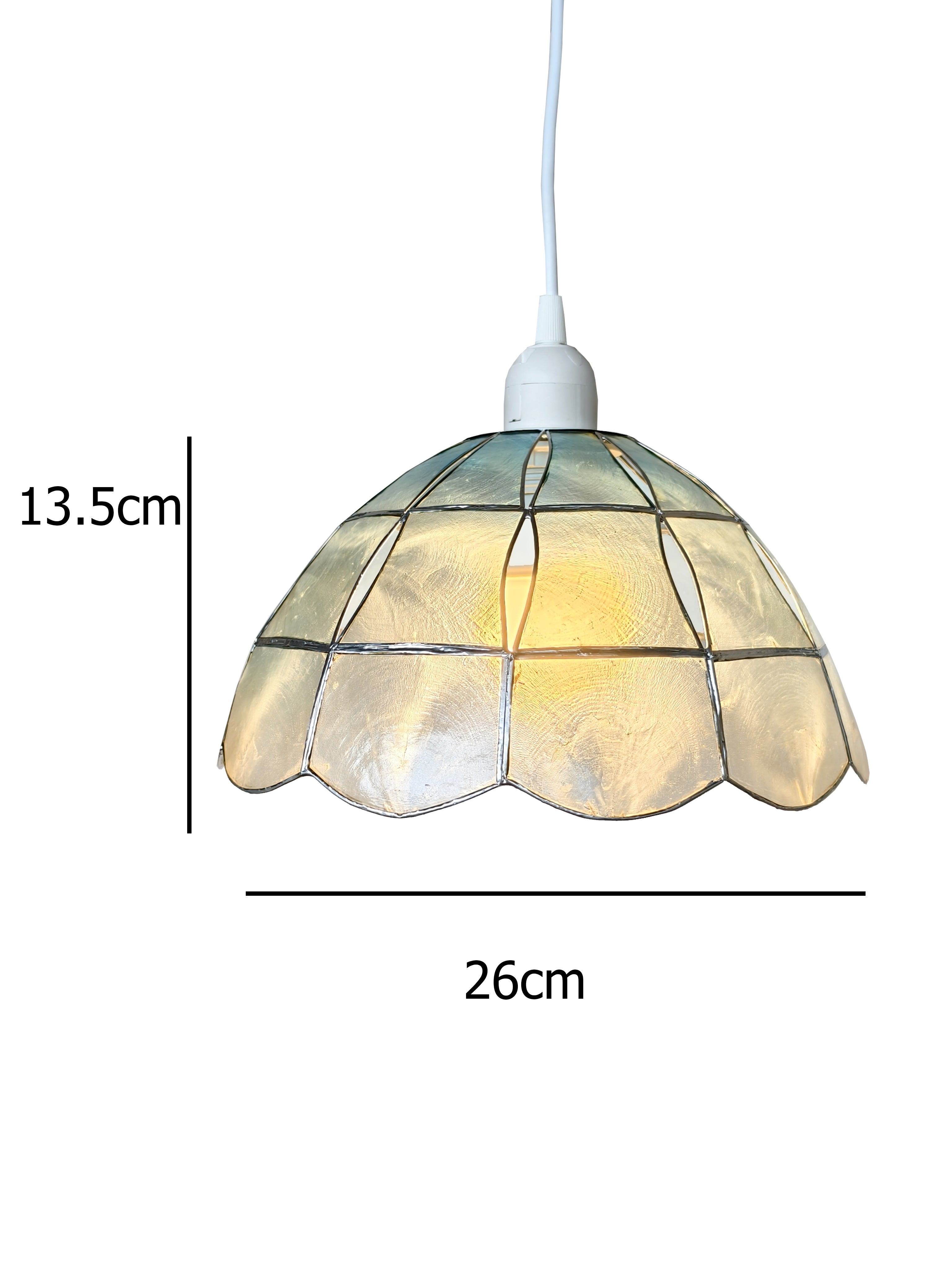 Capiz Shell Pendant Lampshade, 26 cm Diameter, Natural-Blue with Silver Edge, Easy Fit Ceiling Light