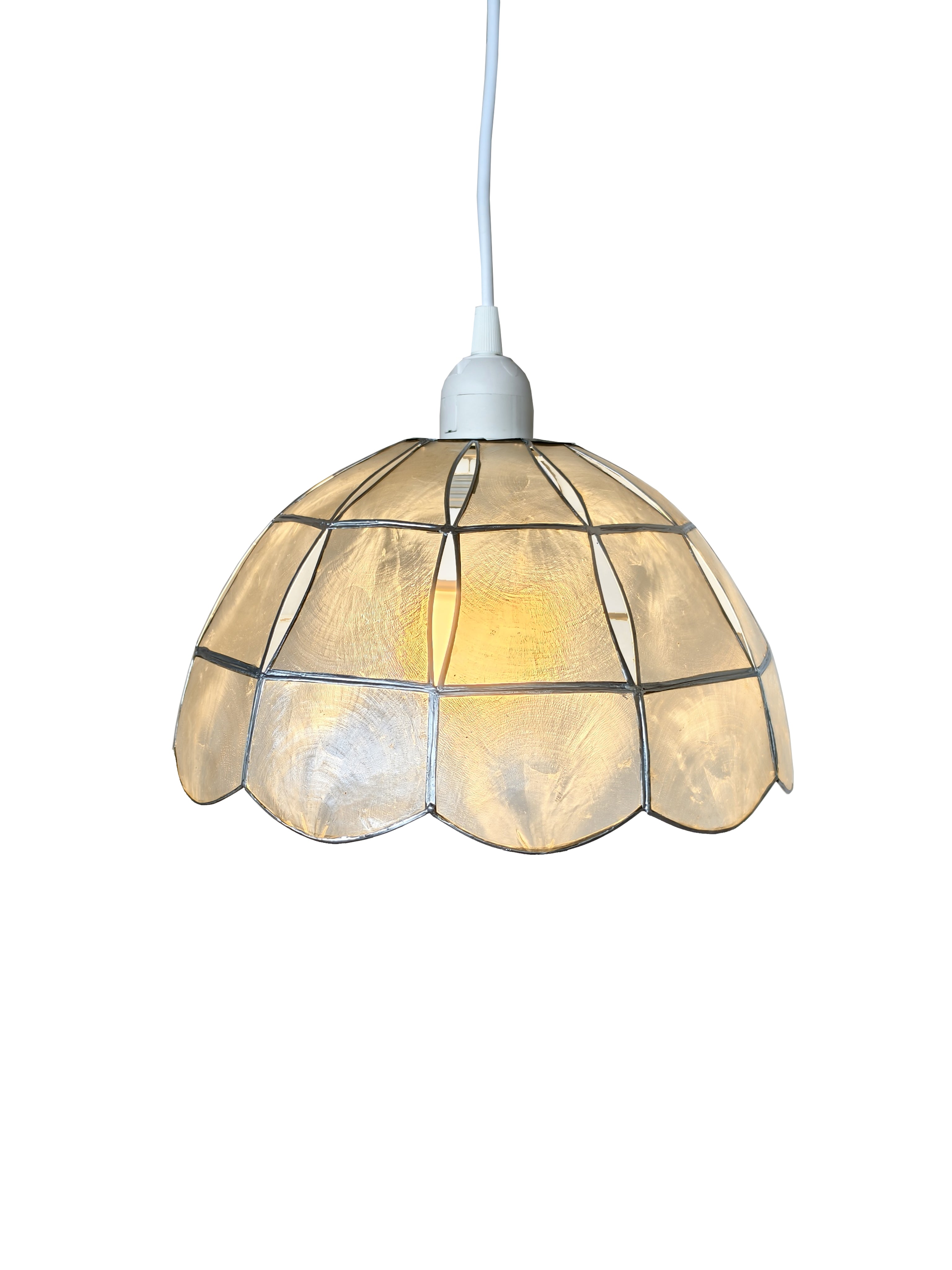 Capiz Shell Pendant Lampshade, 26 cm Diameter, Natural with Silver Edge, Easy Fit Ceiling Light