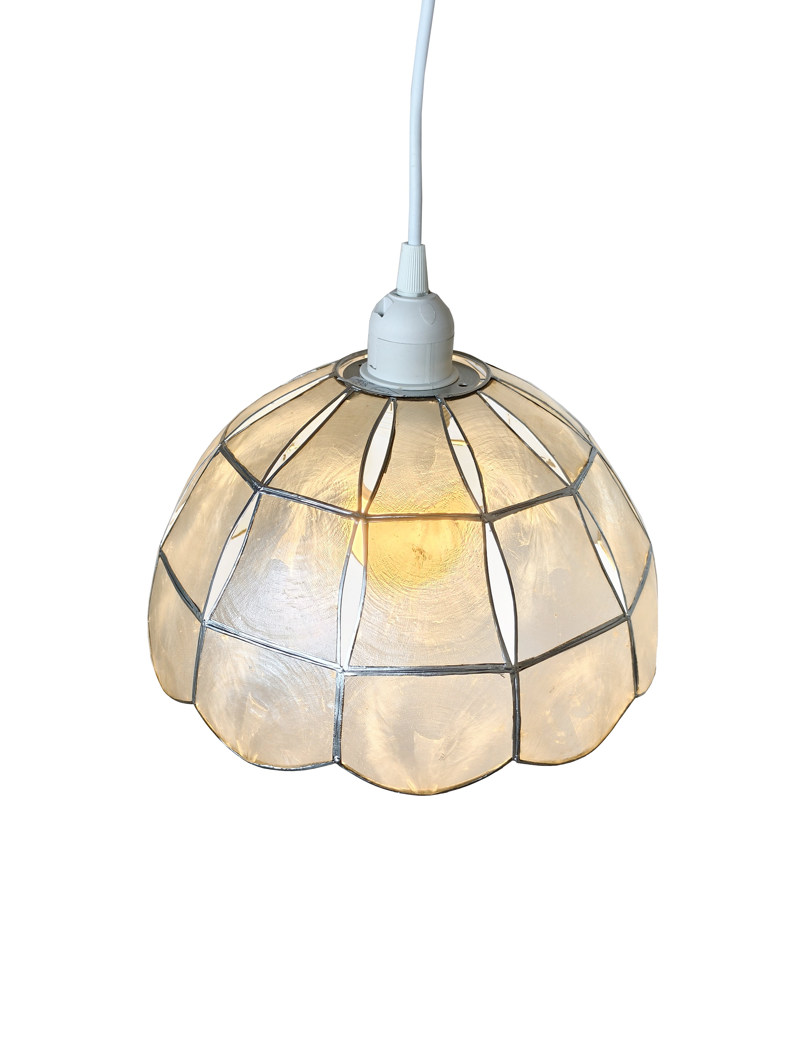 Capiz Shell Pendant Lampshade, 26 cm Diameter, Natural with Silver Edge, Easy Fit Ceiling Light
