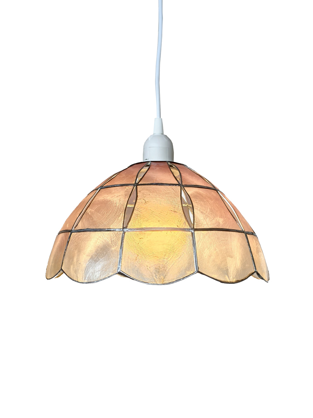 Capiz Shell Pendant Lampshade, 26 cm Diameter, Natural Pink with Silver Edge, Easy Fit Ceiling Light [Energy Class A]