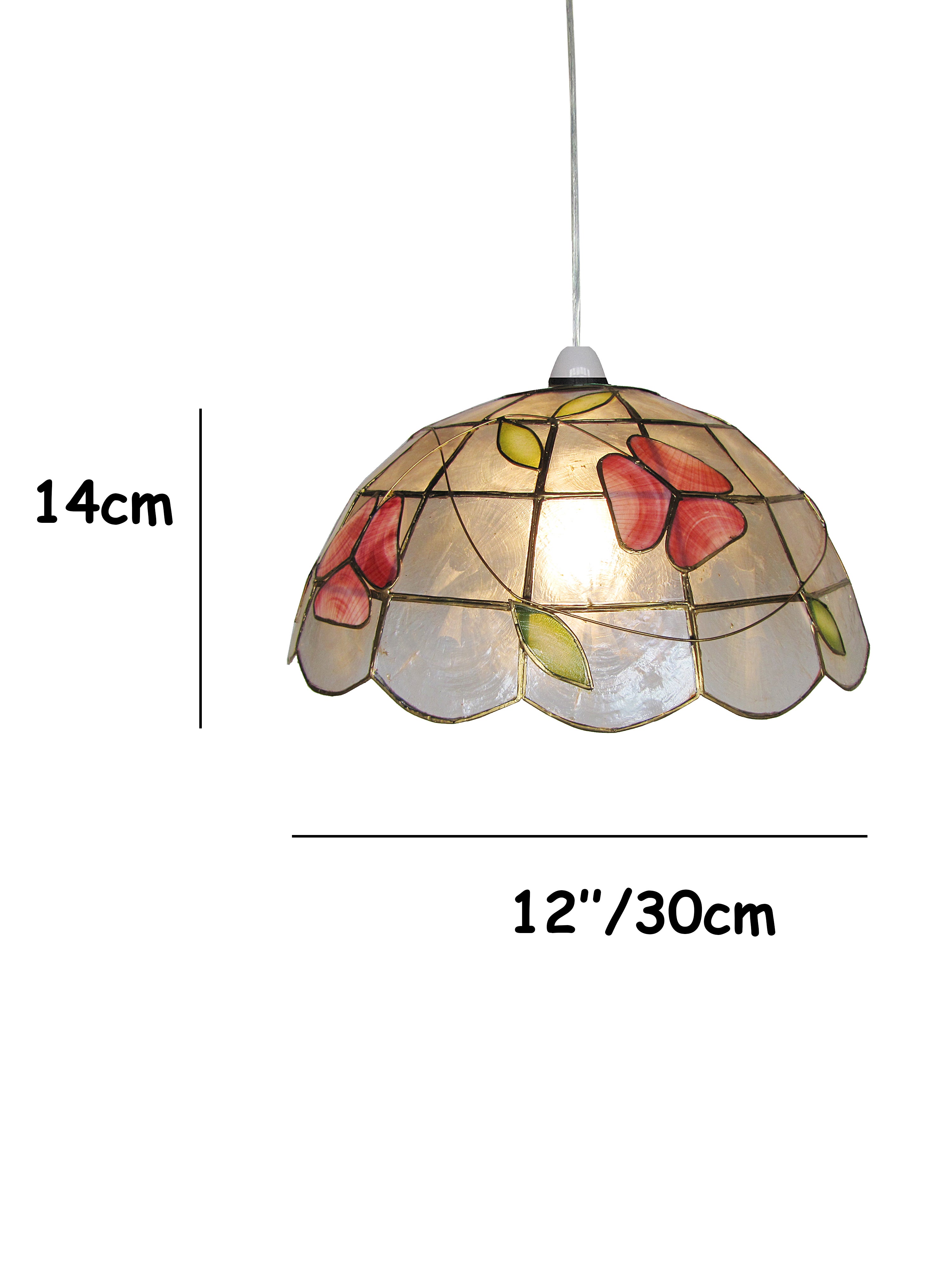 Capiz Shell Pendant Lampshade – Handcrafted Floral Ceiling Light Shade, 30cm, Vintage Style, Red and Green Design