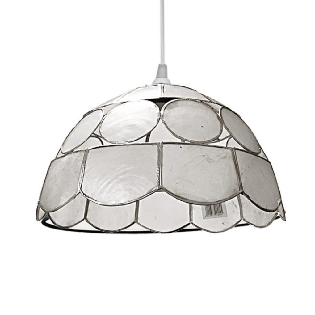 Capiz Shell Ceiling Pendant Shade – 25cm Natural Shell, Silver Frame, Dual Shade Ring