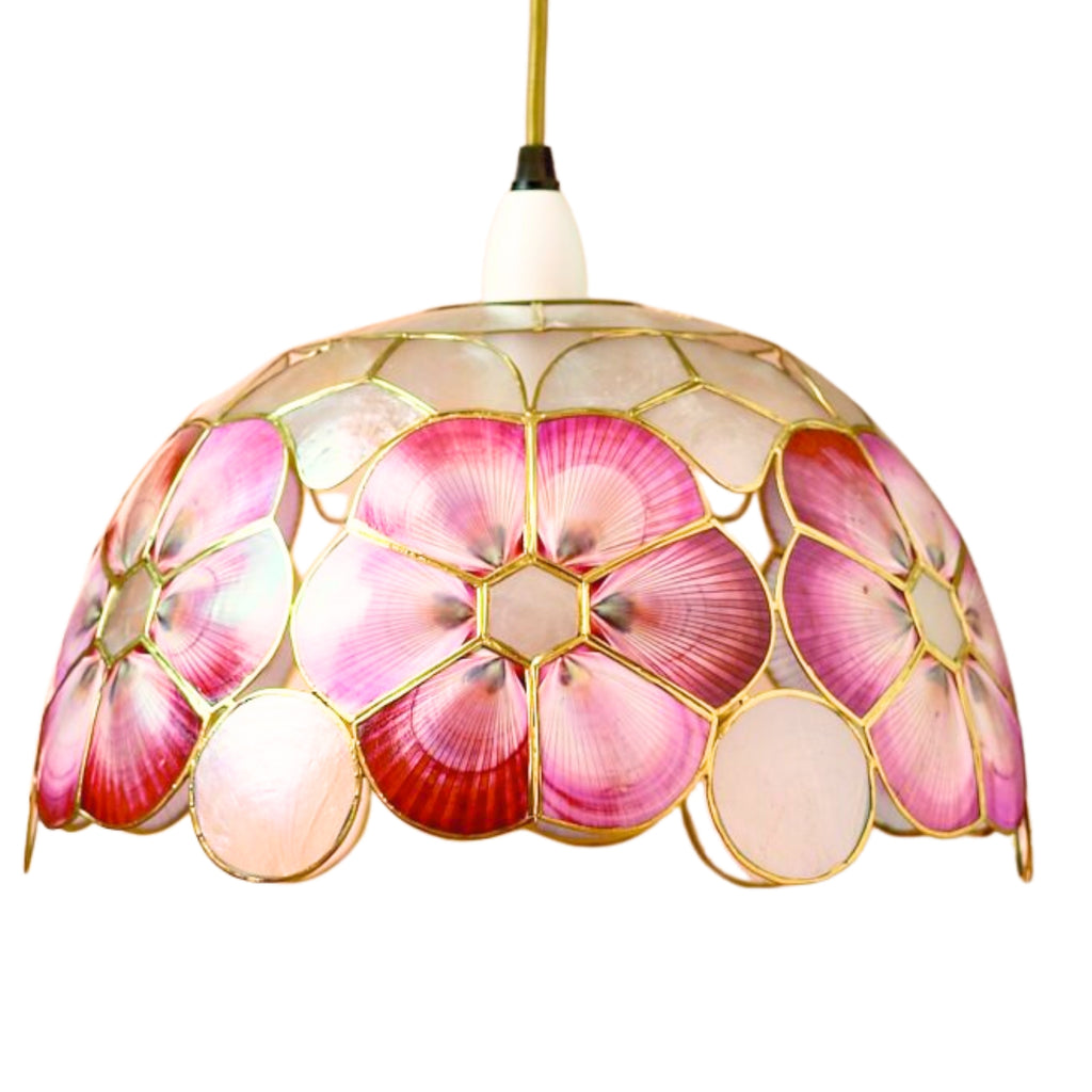 Capiz Shell Pendant Lampshade – Handcrafted Floral Ceiling Light Shade, 30cm, Vintage Style, Red and Green Design