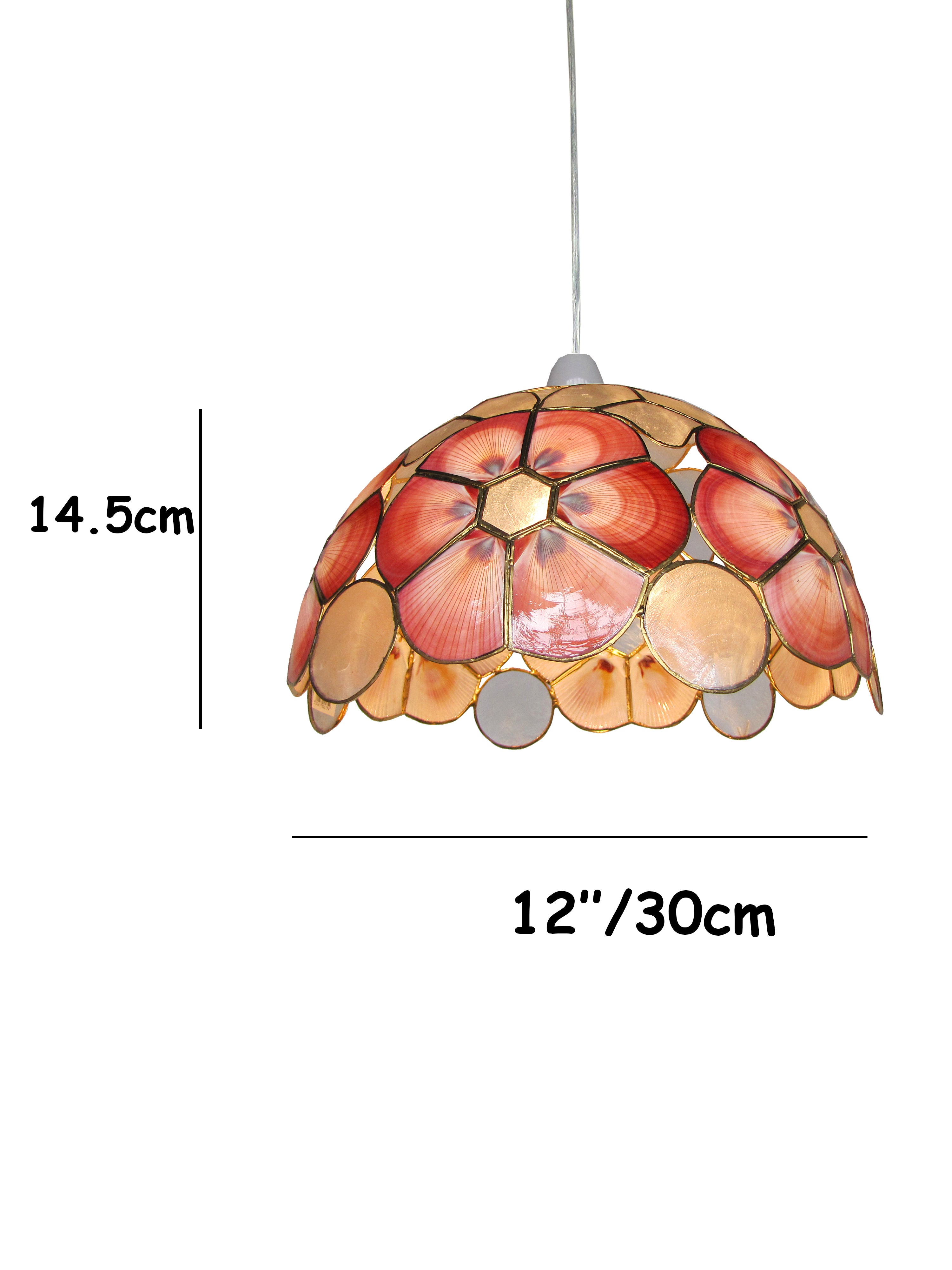 Capiz Shell Pendant Lampshade – Handcrafted Floral Ceiling Light Shade, 30cm, Vintage Style, Red and Green Design