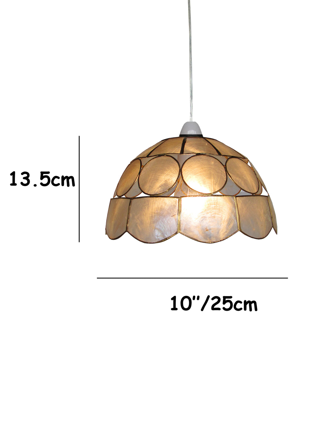 Handcrafted 25cm Capiz Shell Pendant Shade – Natural with Antique Brass Inlay, Dual Shade Ring, Easy Fit