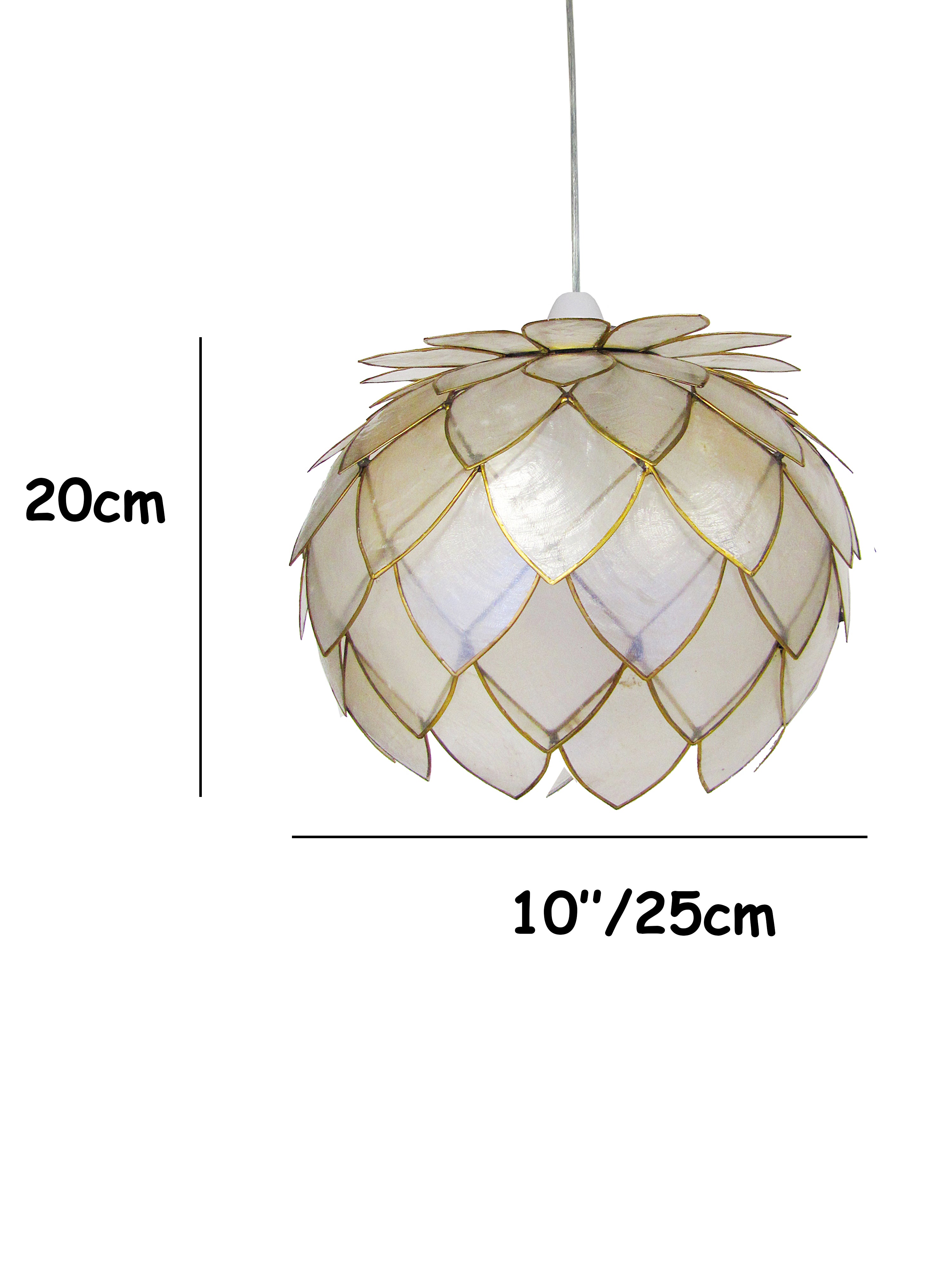 Stylish White/Gold Natural Capiz Shell Artichoke Ceiling Light Fitting Pendant Shade