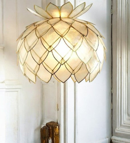 Stylish White/Gold Natural Capiz Shell Artichoke Ceiling Light Fitting Pendant Shade