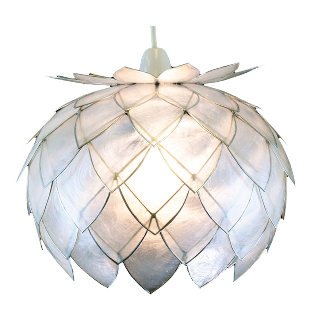 Capiz Shell Artichoke in Silver Ceiling Pendant Lampshade 25cm Dia' with ES/BC Shade Ring