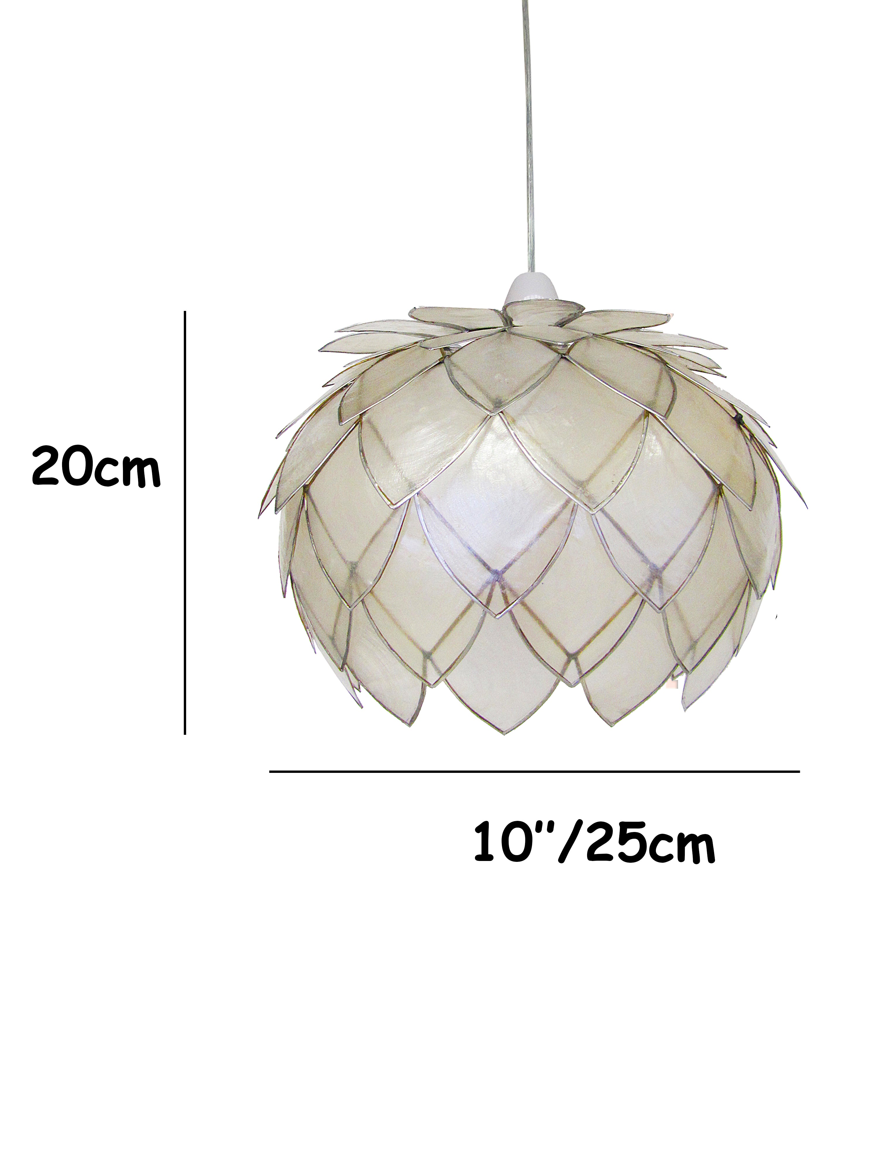 Capiz Shell Artichoke in Silver Ceiling Pendant Lampshade 25cm Dia' with ES/BC Shade Ring