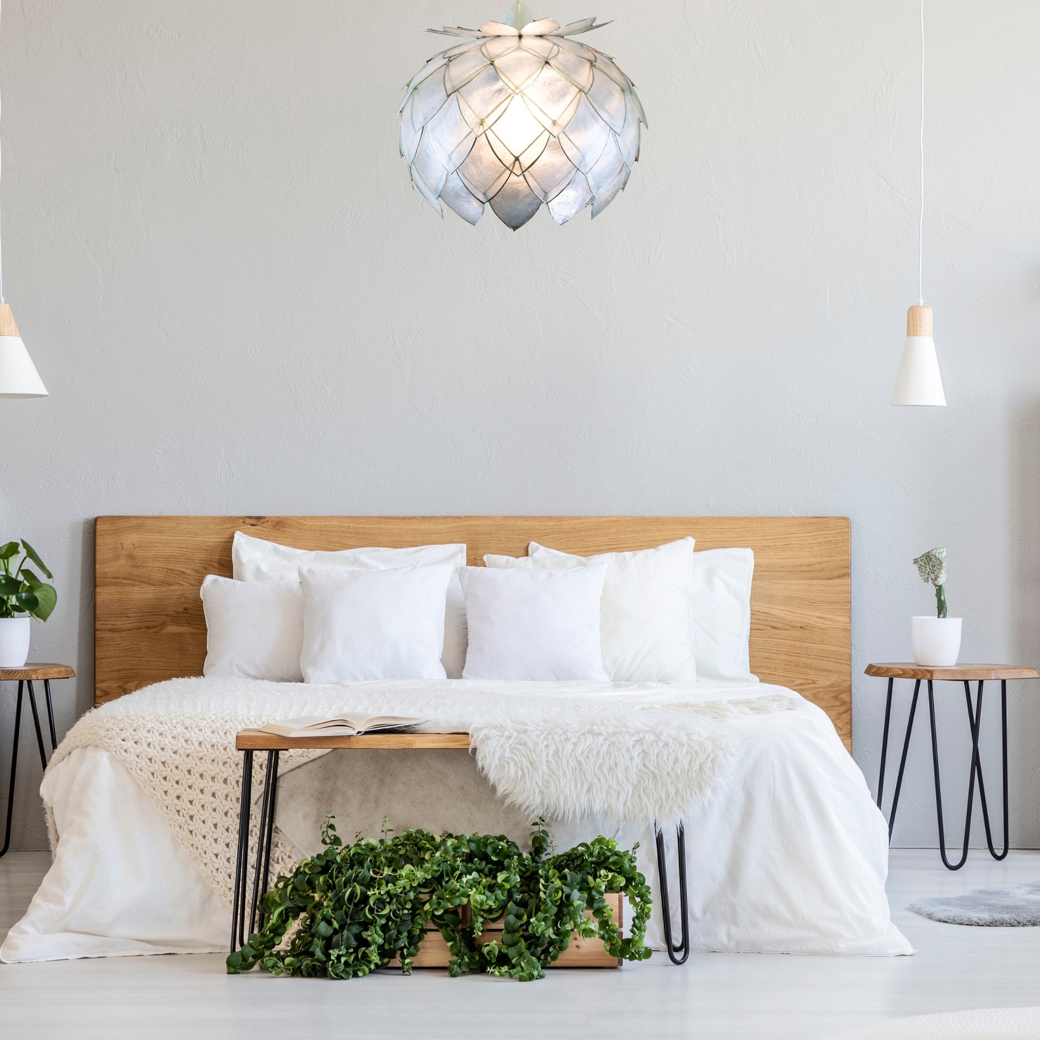 Capiz Shell Artichoke in Silver Ceiling Pendant Lampshade 25cm Dia' with ES/BC Shade Ring