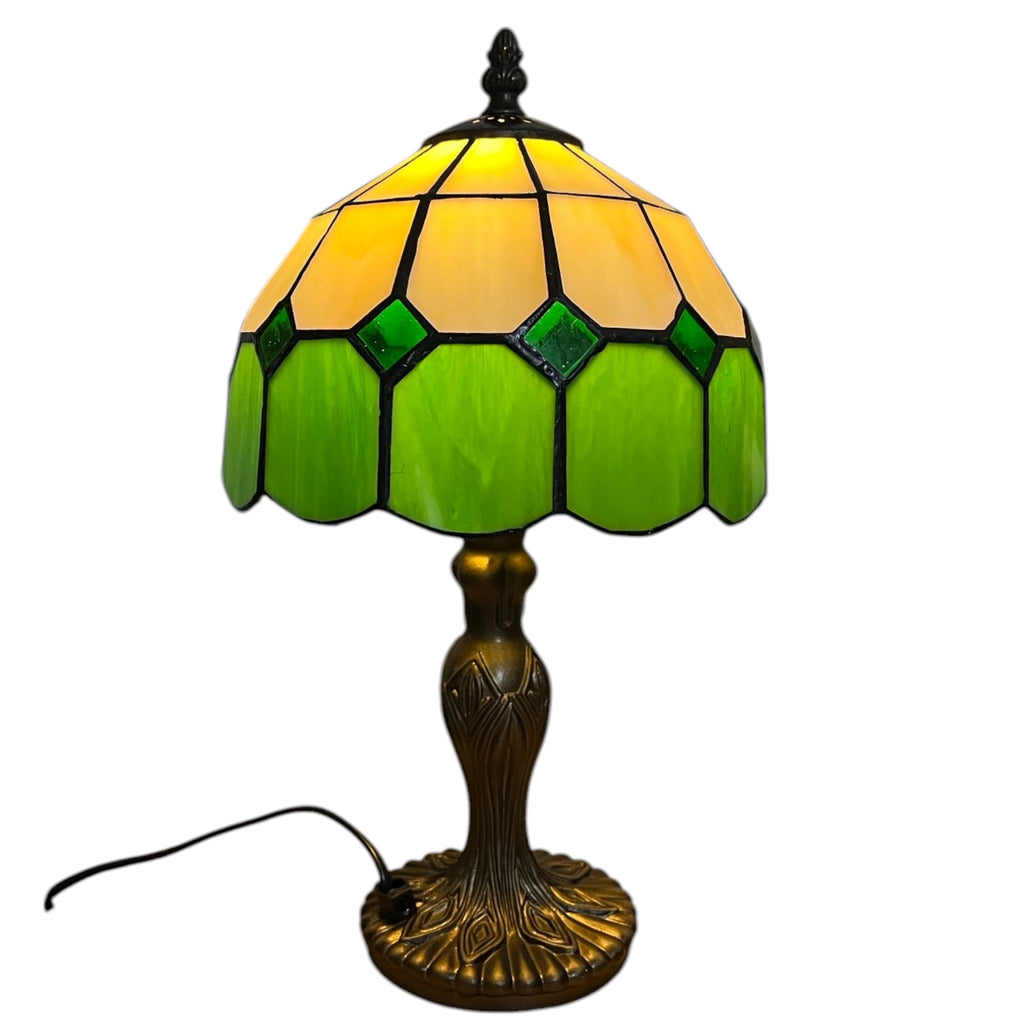 Beige Green Tiffany Bistro 20cm Diameter Table Lamp Complete