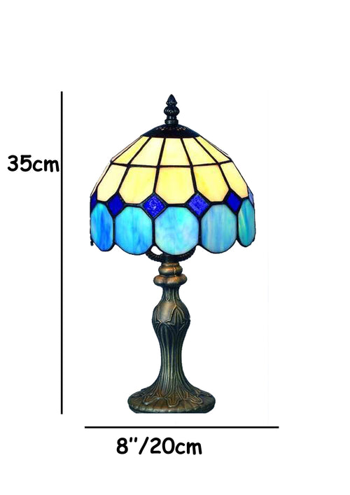 Beige Blue Tiffany Bistro 20cm Diameter Table Lamp Complete