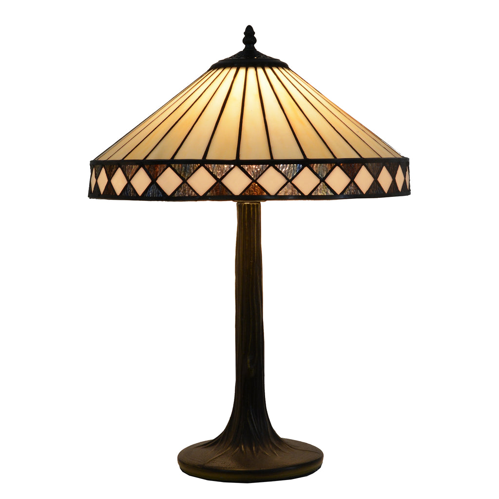 Art Deco Table Lamp, 40.5 cm Diameter Tiffany Style Beige Glass Shade, 60 cm Height, Tree Base