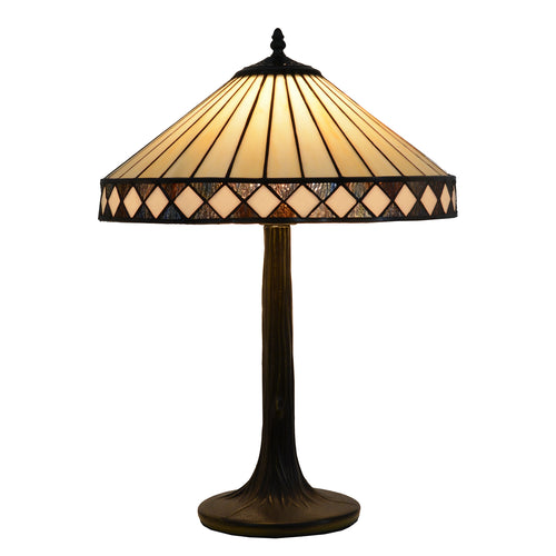 Art Deco Table Lamp, 40.5 cm Diameter Tiffany Style Beige Glass Shade, 60 cm Height, Tree Base