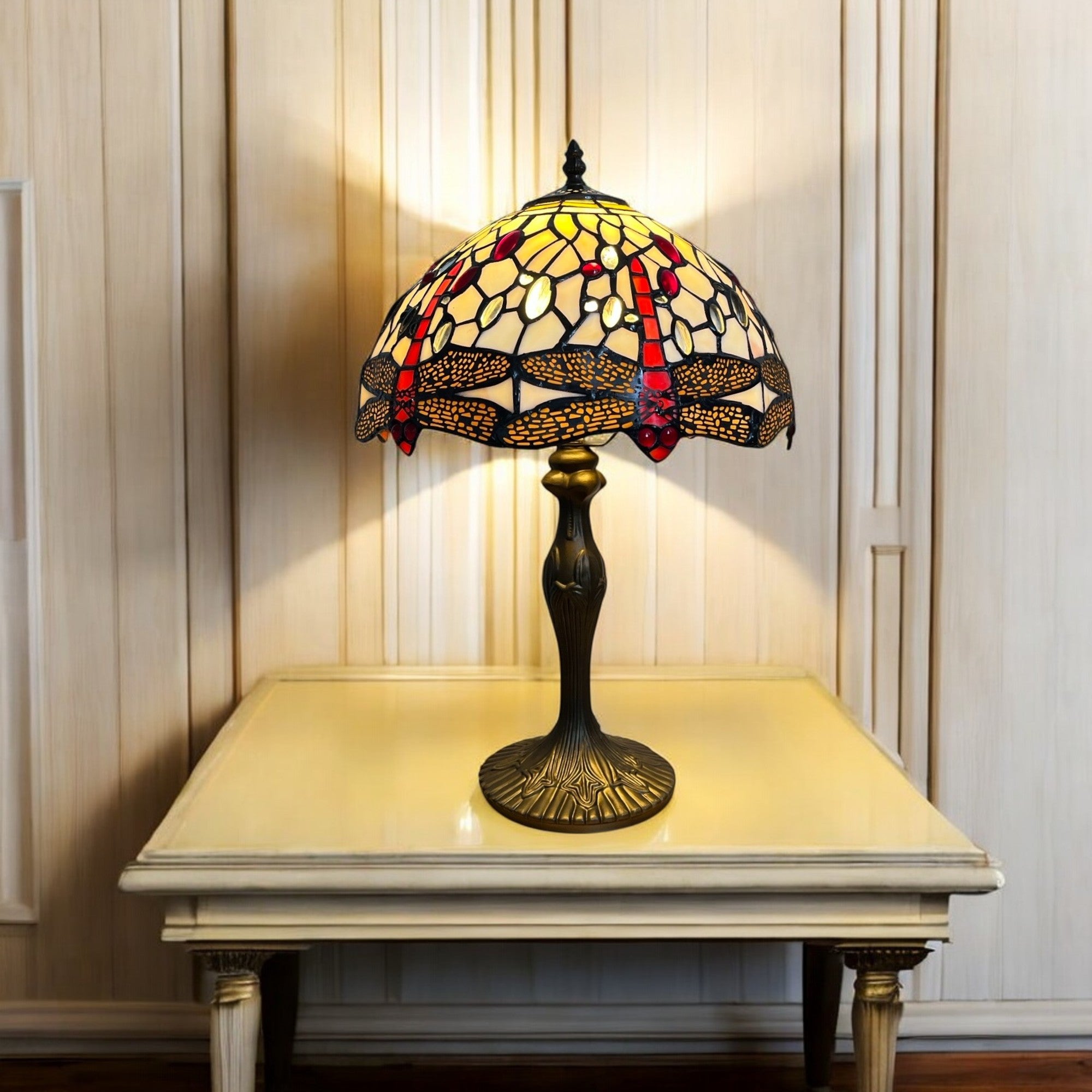 Cream Dragonfly Table Lamp Complete - 30cm Diameter Shade with L311M base