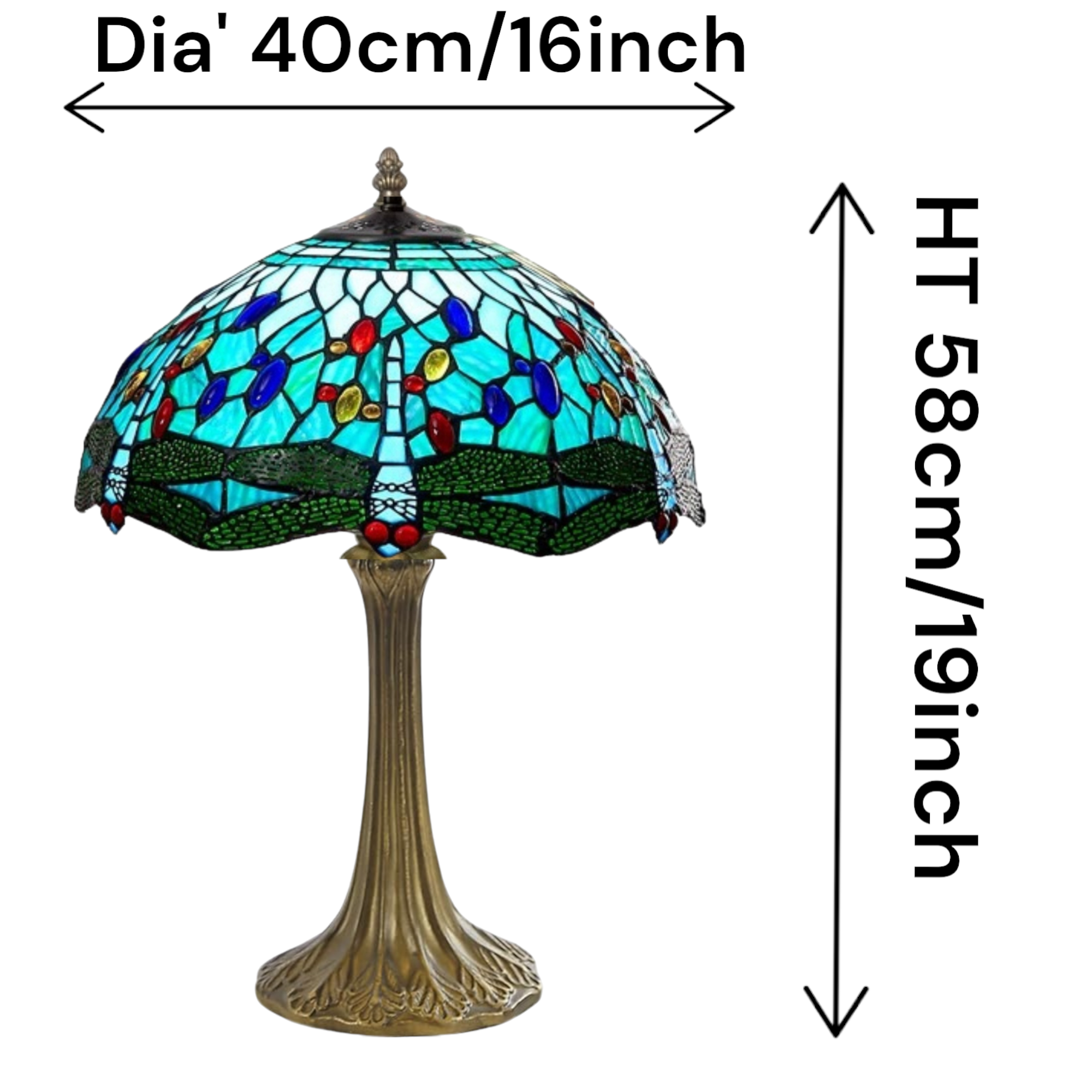 Aqua Blue Dragonfly Tiffany Style Table Lamp -16inch Diameter