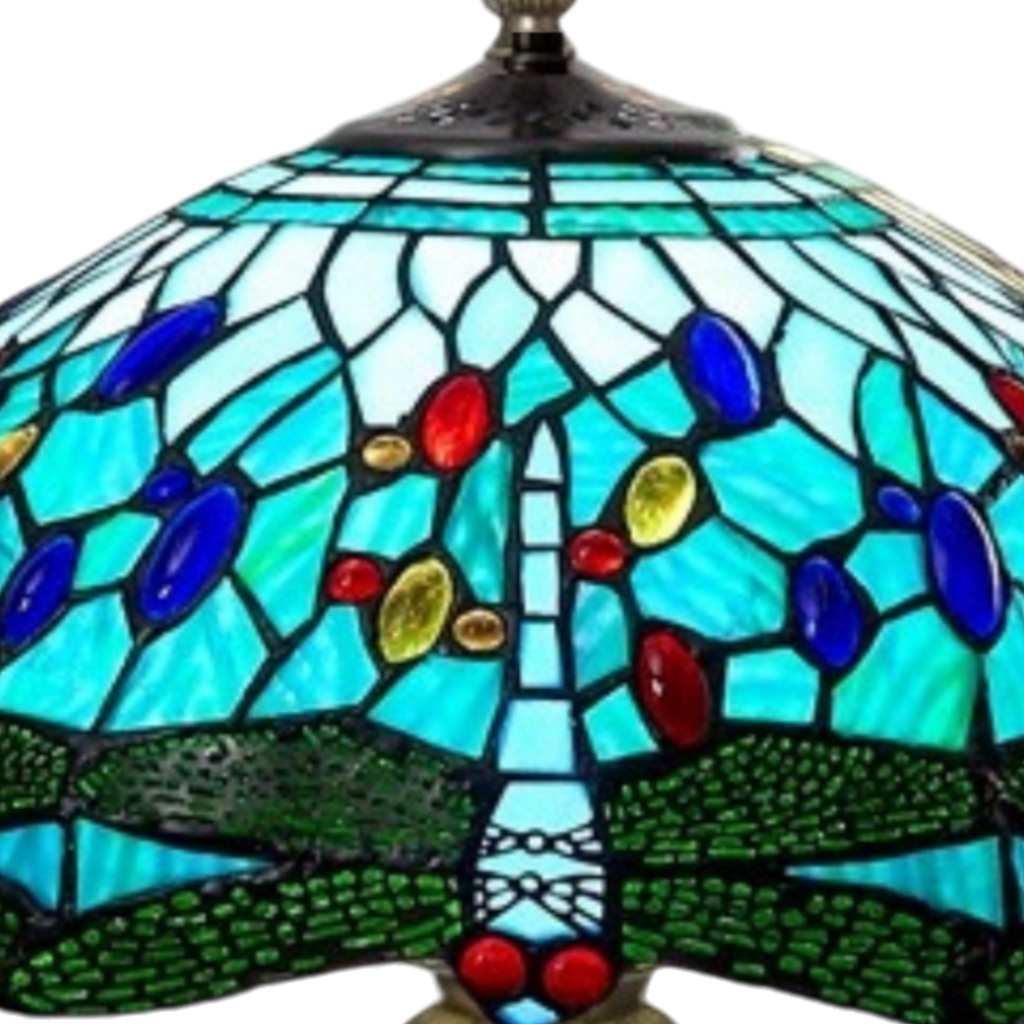 Aqua Blue Dragonfly Tiffany Style Table Lamp -16inch Diameter