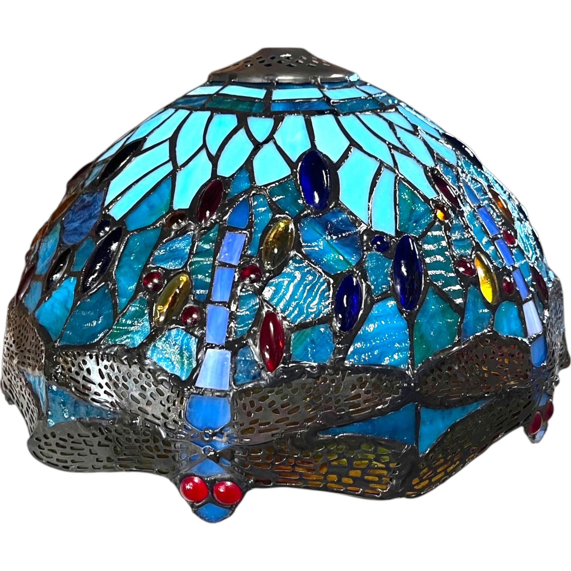 Tiffany Style Dragonfly Stained Glass Lampshade, 40 cm Diameter, Aqua Blue, 10 mm Ring (Shade Only) (Blue, 8 inch)