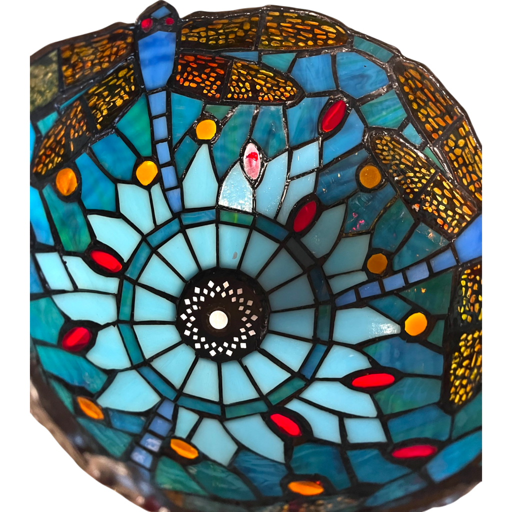 Tiffany Style Dragonfly Stained Glass Lampshade, 40 cm Diameter, Aqua Blue, 10 mm Ring (Shade Only) (Blue, 8 inch)