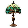 Classic Tiffany Style Table Lamp, 20cm Stained Glass Dragonfly Shade, 37cm Height - Aqua Blue