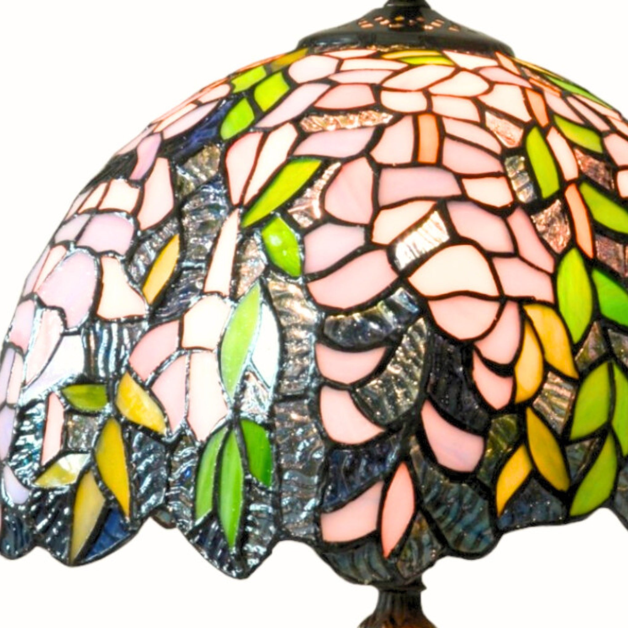 Tiffany Style Stained Glass Table Lamp Complete – Vintage Wisteria Floral Design - 30cm Diameter Shade