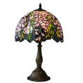 Tiffany Style Stained Glass Table Lamp Complete – Vintage Wisteria Floral Design - 30cm Diameter Shade