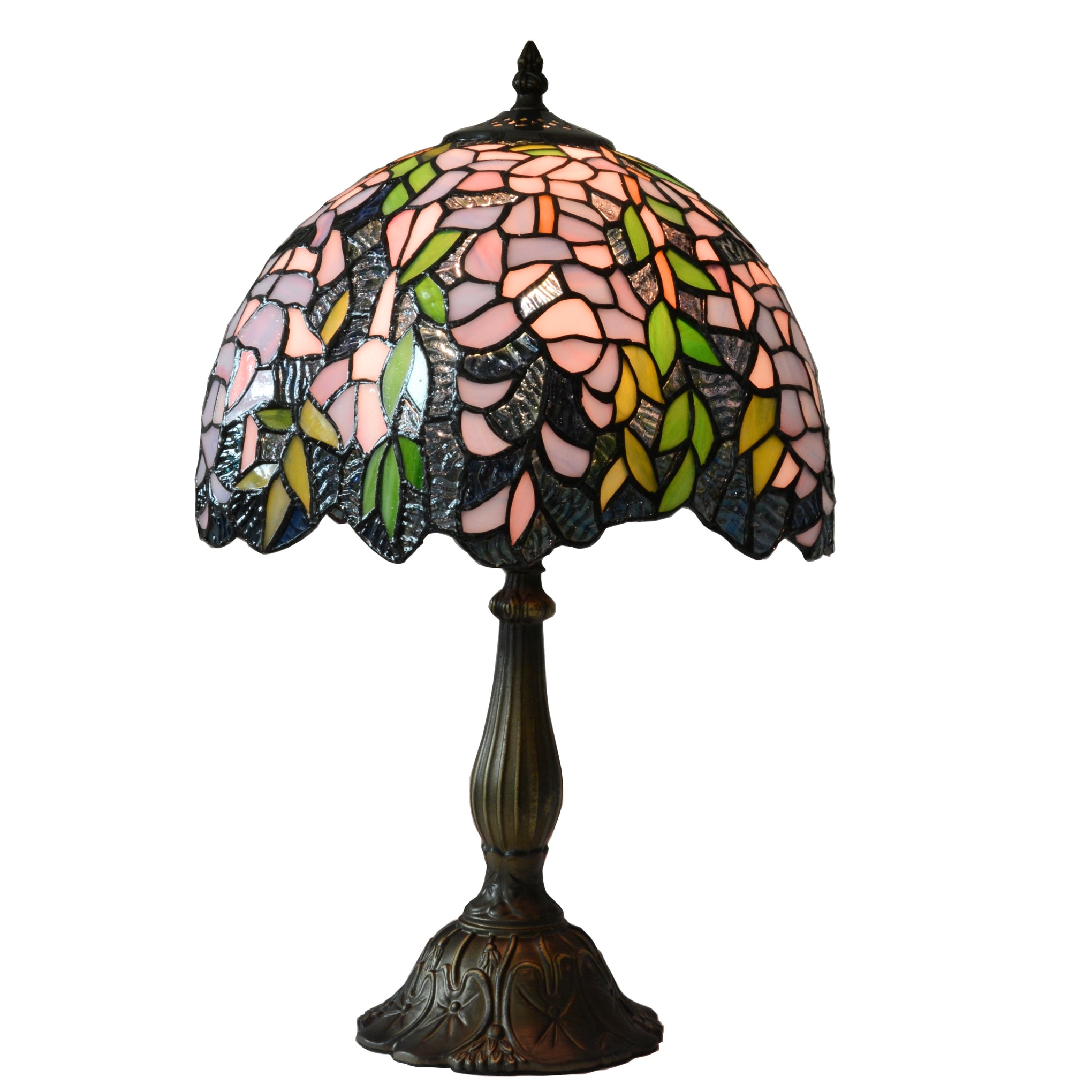 Tiffany Style Stained Glass Table Lamp Complete – Vintage Wisteria Floral Design - 30cm Diameter Shade