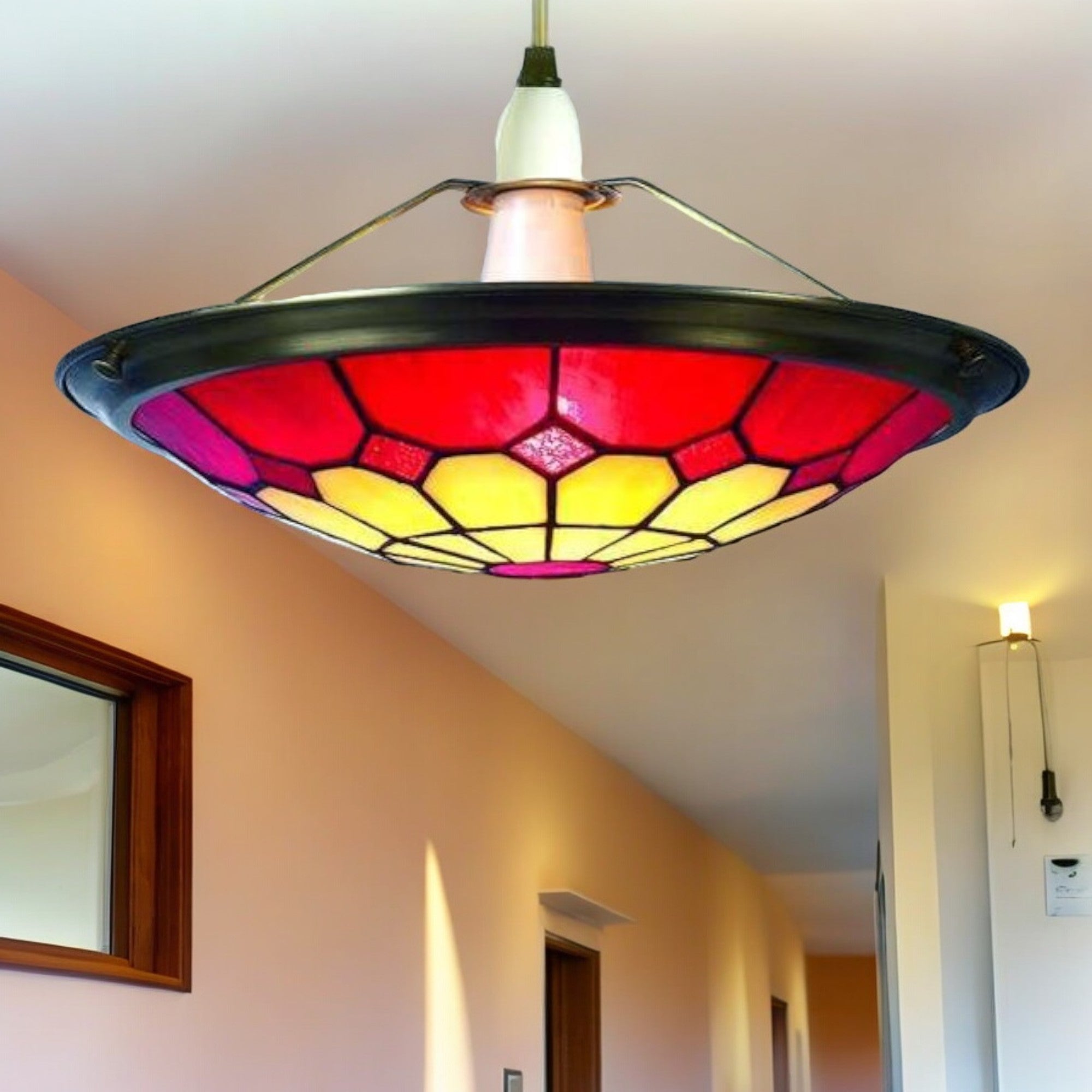 35cm Tiffany Glass Bistro Uplighter Pendant Easyfit - (Red)