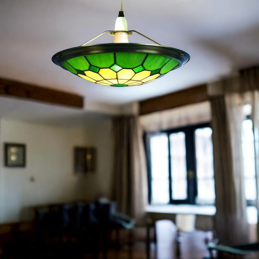 35cm Tiffany Glass Bistro Uplighter Pendant Easyfit - (Green)