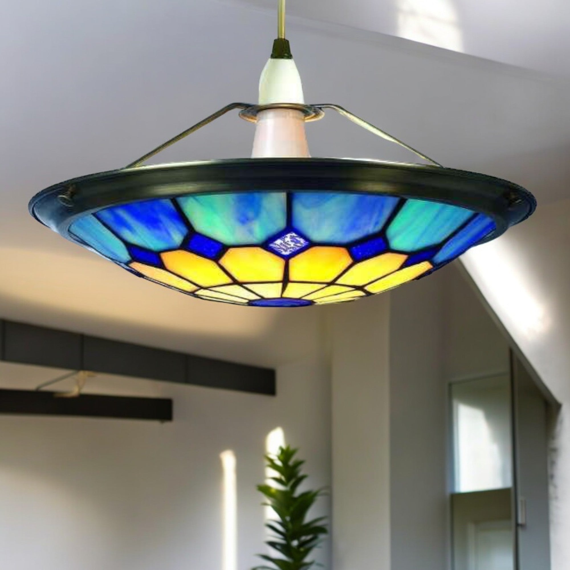 35cm Tiffany Glass Bistro Uplighter Pendant Easyfit - (Blue)