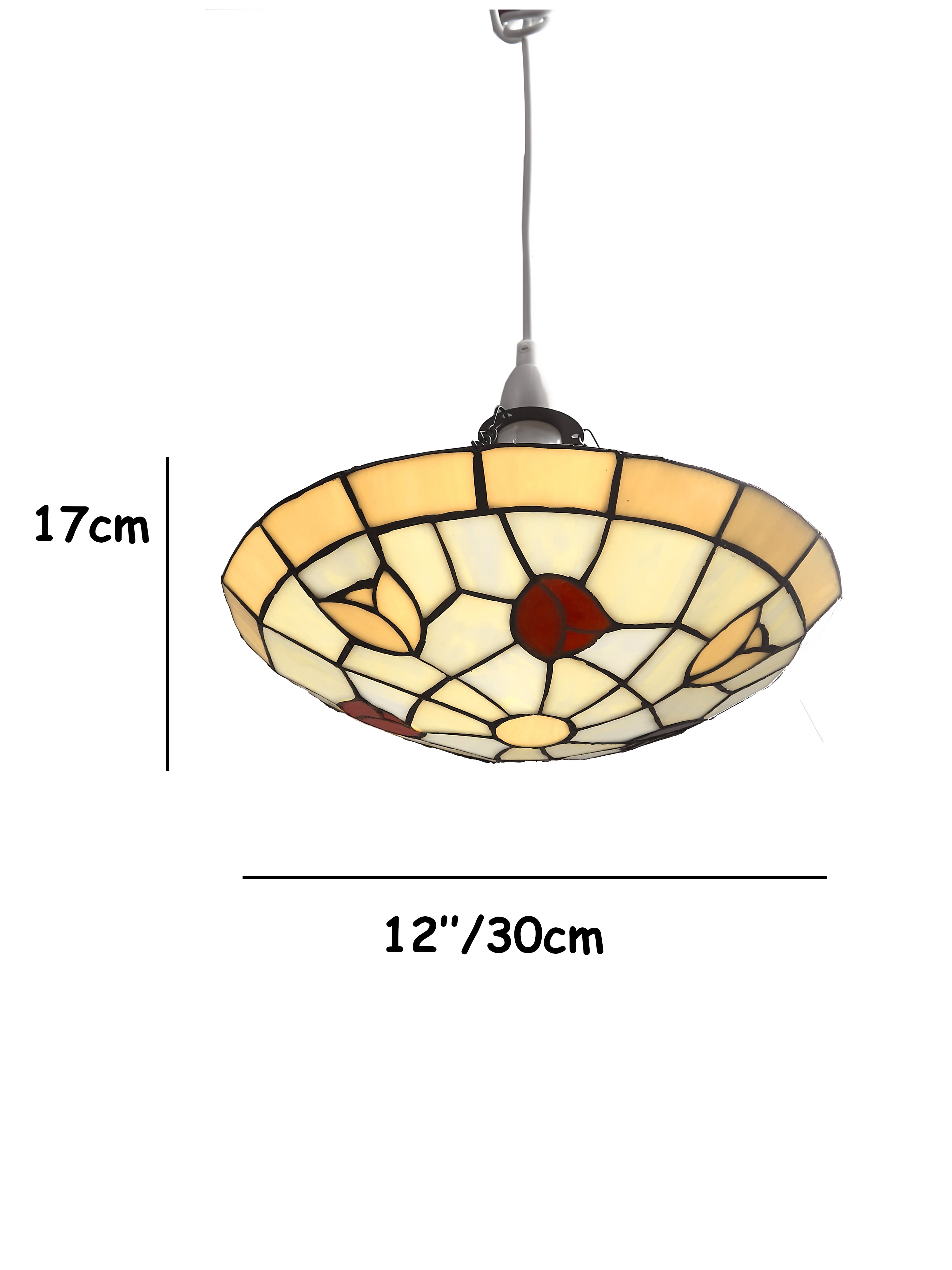 Stained Glass Easyfit Uplighter Pendant Lampshade, 30cm Tulip Design – Beige & Red
