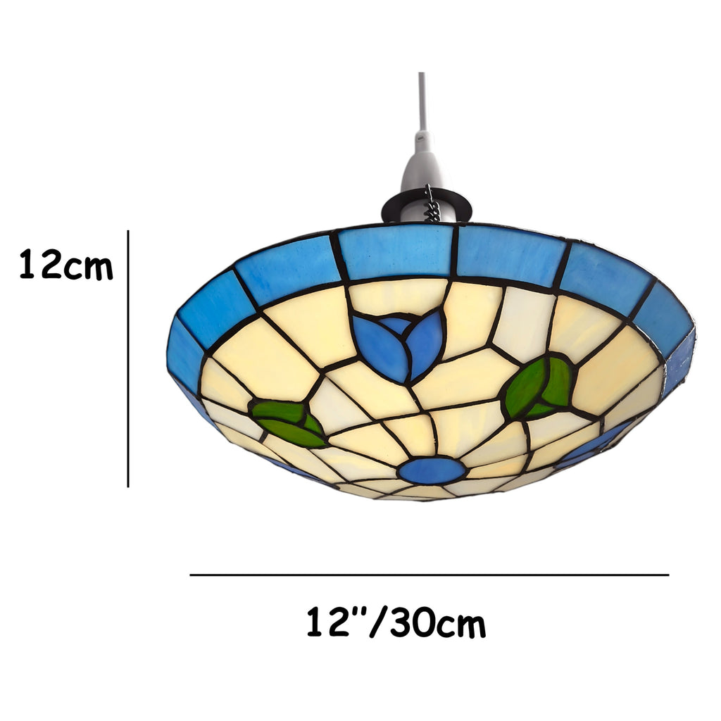 Stained Glass Easyfit Uplighter Pendant Lampshade, 30cm Tulip Design – Tiffany Style Ceiling Light Shade - Blue and Green
