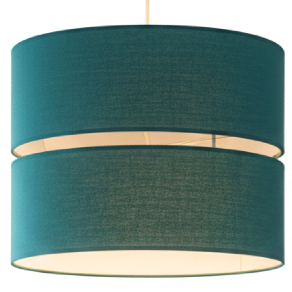 Double Layer Pendant Lampshade, Teal Blue and White, 21.5cm Height x 25.5cm Diameter, Dual ES/BC Fitting (Teal)